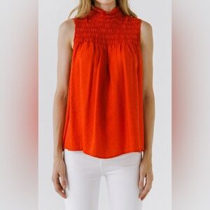 Endless Rose Smocked Yoke Red Halter Tank Top